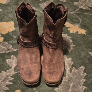 Bed Stu Brown Leather Western Ankle Boots